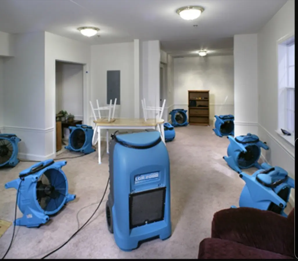 Air movers and dehumidifier setup for Water Extraction & Removal in Blendon
